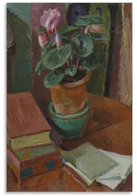 Vanessa Bell Kunst-Poster, Stillleben mit Alpenveilchen, Wandkunst, Schlafzimmer-Drucke, Heimdekoration, hängendes Bild, Leinwandbild, 50 x 75 cm