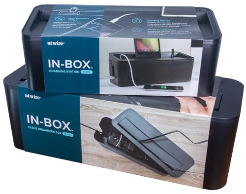 in-Box Kabelbox-Set mit extra großem Überspannungsschutz, Concealer, Kabelmanagement für unter dem Schreibtisch und mobiler Ladestation, Steckdosenleisten-Organizer für Desktop, Schwarz