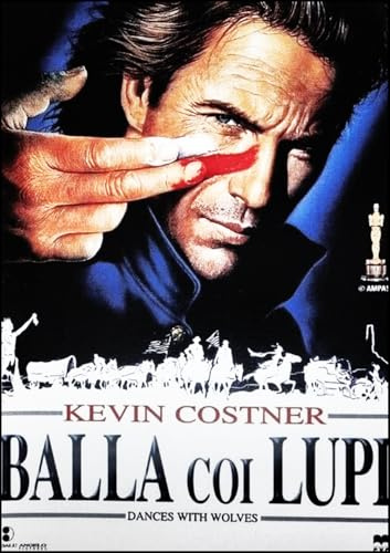 KUSTOM ART Quadro da Parete o da Tavolo Serie Locandine Film Celebri Balla Coi Lupi Kevin Costner Stampa Artistica su Legno 30x21