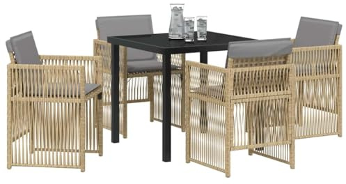 vidaXL 5-delat trädgårdsmöbelset med kuddar beige poly rattan