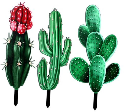 TOYANDONA 3 Pezzi Picchetto da Giardino Cactus in Acrilico Verde Decorazione Realistica per Esterno Patio e Giardino, Segnale Decorativo per Vialetti