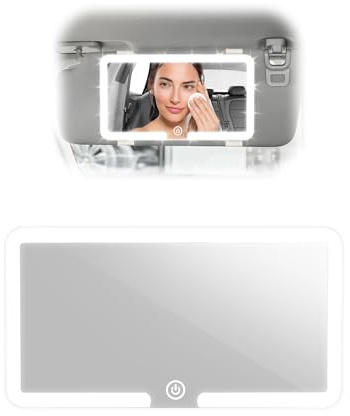 Pavlleen Specchio Auto LED,Specchio Trucco con Luci per Auto,3 modalità di illuminazione,regolabile Illuminato,USB ricaricabile,pulsantiera touch,Blanco