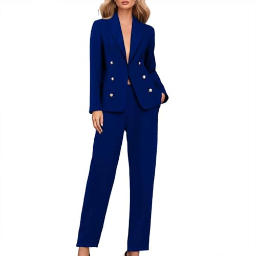 Generico Tailleur Donna Eleganti Pantaloni e Giacca da Cerimonia Curvy Completo Blazer a Maniche Lunghe Tuta Elastici in Vita Set di Abiti in Tinta Unita Pantalone Giacche Due Pezzi Elegante Suit