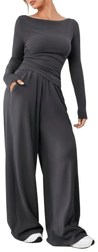 YKDLLF Ensemble Survetement Femme à Taille Haute Tenue de Sport ÉLéGante et DéContractéE Pour Femmes 2-Piece Soft Manche Longue Top Wide Leg Survêtements Ensemble Jogging