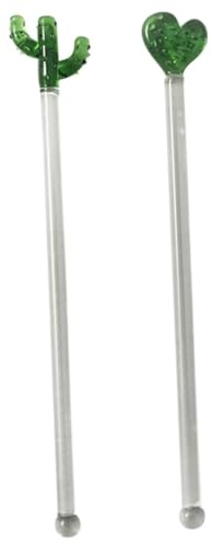 HEALLILY Lot de 2 bâtonnets à cocktail en verre design cactus ergonomiques et légers pour mélanger des cocktails, café, lait, thé à la maison et au bar