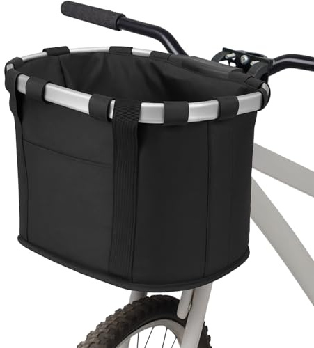GREENSAPPIRE Collapsible Canvas Bike Basket – Detachable Front Bicycle Basket for Pets, Shopping, Camping, and Outdoor Use, Black Dog Carrier and Multi-Purpose Storage