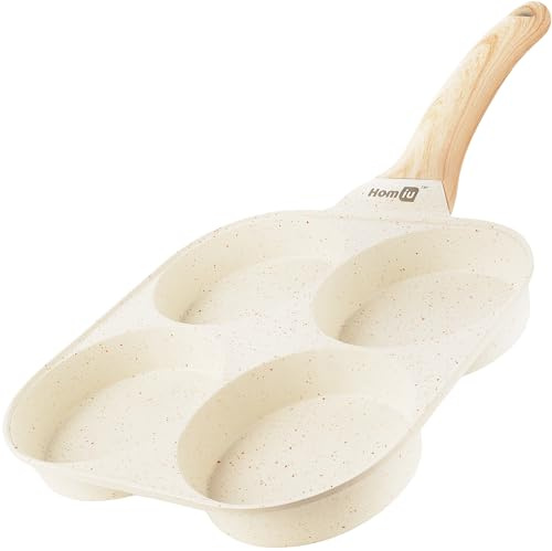 Homiu Non-Stick 4-Cup Egg Frying Pan for Induction, Gas, Ceramic & Electric Hobs, for Omelettes, Pancake & Fried Eggs, Heat-Resistant Handle (White)