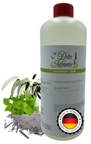 Dufte Momente Dampfbad Duftkonzentrat Eisminze 1 Liter – Eukalyptus Menthol Minze – hochkonzentrierter Wellnessduft für Dampfbäder, Verdampferanlagen & Dampfduschen – vegan, Made in Germany