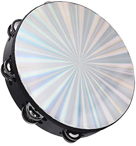 Yctze 10-Zoll-Handtrommel-Tamburin mit Zweireihigen Schellen – ABS-reflektierendes -Percussion-Instrument