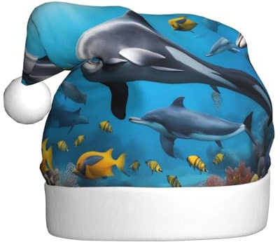 XBKGOHA Unterwasserwelt, Fisch-Delphi-Druck, Weihnachtsmütze für Erwachsene, hochwertiges Accessoire, weich, leicht und flauschig