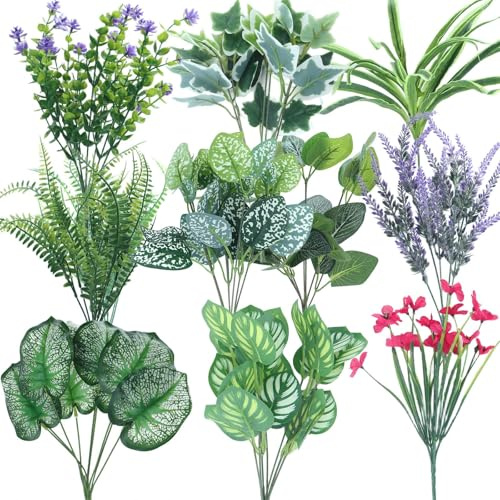 Flores Artificiales Decoracion, 10 PCS Plantas Artificiales Exterior | Plantas y Flores Artificiales,Arbustos Artificiales Resistentes a los Rayos UV para Exterior y Interior Jardín Porche Balcón
