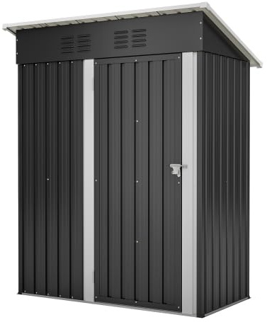 Kleiner Metall-Geräteschuppen mit Flachdach – 152x84x182 cm wetterfestes Gerätehaus abschließbar für Fahrräder, Gartengeräte & Mülltonnen – Schwarz