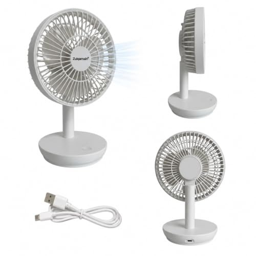 A2Z 6 Inch White USB Desk Fan Portable Mini USB AC DC Powered Cooling Fan | 4 Speed Settings Adjustable Tilt LED Indicator Quiet ABS Table Fan for Home Office Travel Power Bank Laptop