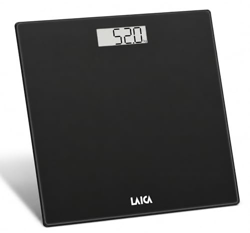 LAICA PS1084 Bilancia Pesapersone Digitale - Vetro Temperato, Nera | Ampio display LCD, design italiano sottile, portata massima 180 kg