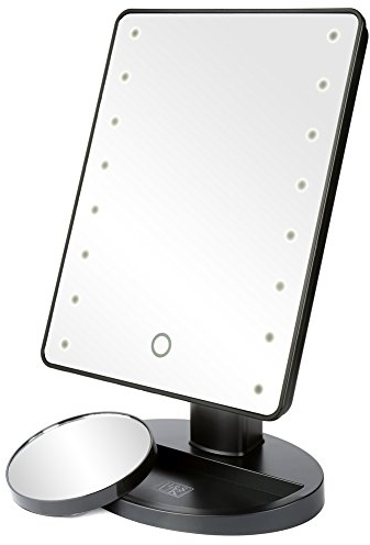 H&S LED Schminkspiegel mit Beleuchtung - Verstellbarer Kosmetikspiegel mit Licht in Schwarz - Make up Spiegel mit extra Vergrößerungsspiegel mit 10-Fach Vergrößerung