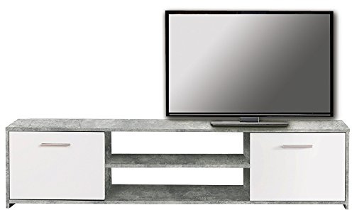 FORTE Paco TV-Unterschrank mit 2 Türen, Holzwerkstoff, Betonoptik Lichtgrau / Weiß, 38 x 160 x 42 cm