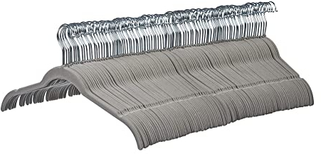 Amazon Basics Kleiderbügel für Hemd/Kleid, mit Samt überzogen, 100er-Pack, Grau