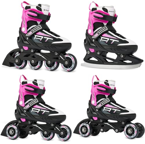 4-i-1 inlineskates/triskates/rullskor/skridskor raven profession svart/rosa justerbar (35–39 (23–25,5 cm))