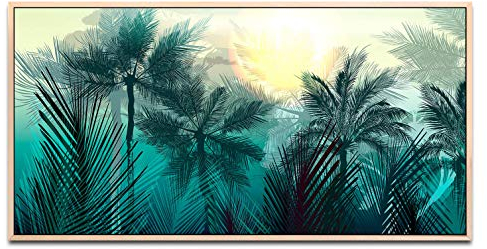 Pflanzen und Palmen ca. 130x70cm Wandbild inklusive Schattenfugenrahmen naturfarbend - Panorama Leinwand Bild XXL Format Wandbilder Wohnzimmer Wohnung Deko Kunstdrucke