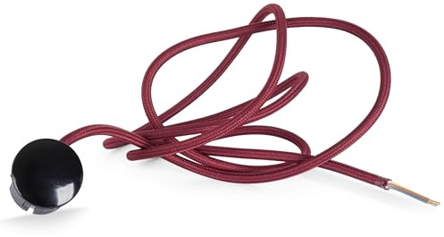 Textilkabel Zuleitung mit Schuko-Stecker (Winkelstecker aus Duroplast: Bakelit Optik), Leitung H03VV-F 3x0.75mm² 3-adrig, Bordeaux-Rot, 1.8 Meter