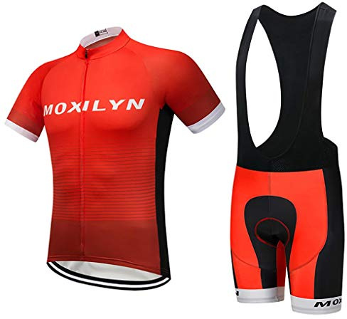Moxilyn Herren Radsport Hemd Langarm Radtrikot Jersey Jacke + 9D gefütterte Hose Winddicht Atmungsaktiv Schweißabsorbierend Schnell Trocknend