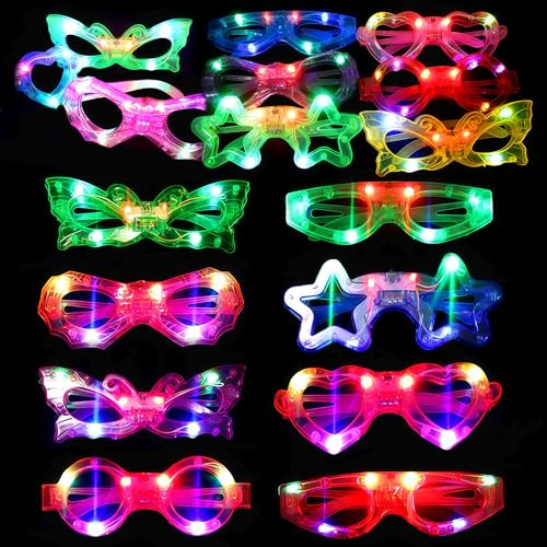 24 Packs LED Glasses for kids Glow in the dark Party Supplies ,6 LED 6 Shapes Light up Party Glasses Flashing Glow Party Favor Toys Bulk for Kids Adults Birthday Party Favor Halloween Holiday