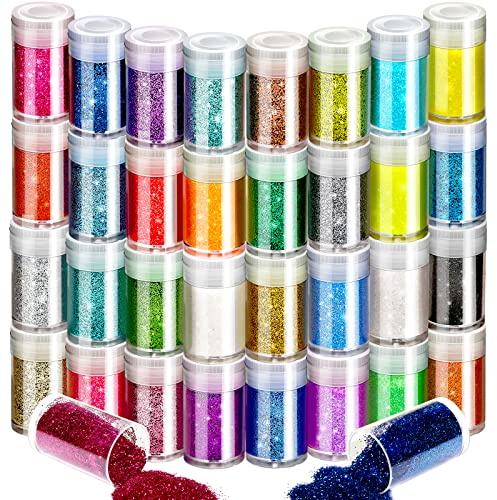 FANDAMEI 32 Colors of Nail Glitter Face Glitter Powder for Makeup, Rainbow Body Glitter for Eye Hair Makeup