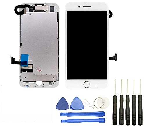 Visiodirect® Ecran Complet: Vitre Tactile + Ecran LCD sur Chassis avec nappes et Bouton Home Compatible avec iPhone 7 Blanc + Kit Outils