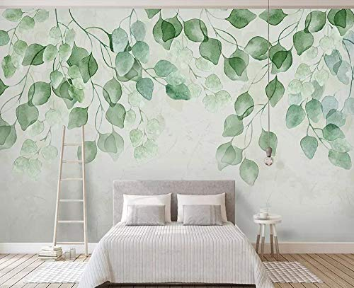 Tapete 3D Fototapete 3D Effekt Frische Grüne Blätter Aquarell Gemalt Tapeten 3D Vliestapete Moderne Wandbilder Wanddeko - 350x256cm