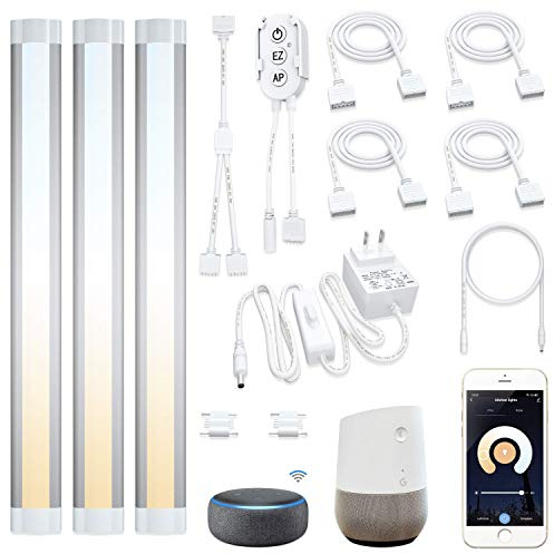 Smart Under Cabinet Lights Work with Alexa, Google,Siri, LED Light for Kitchen Shelf Counter Lighting with App, Voice Activated Dimmable and Linkable Warm to Cool White (3 Lights Bar Kit)