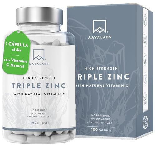 AAVALABS® - Triple Zinc con Vitamina C Natural - 25mg - Altamente concentrado - 3x Formas de Zinc -Picolinato, Bisglicinato y Monometionina - 180 Cápsulas - Veganos