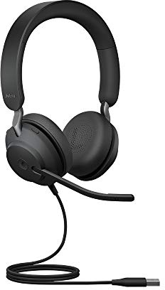 Jabra Evolve2 40 PC Headset – Noise Cancelling UC Certified Stereo Headphones with 3-Microphone Call Technology – USB-A Cable – Black