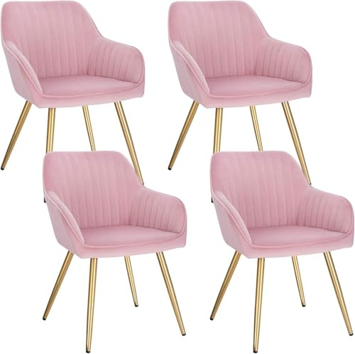 Lestarain Esszimmerstühle 4er Set, für Esszimmer Wohnzimmer Küche, Küchenstühle gepolstert mit Armlehne Metallbeinen, Sitzfläche aus Samt, Rosa
