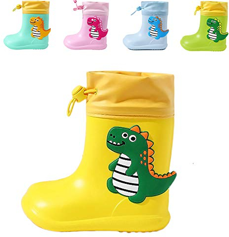 DRECAGE Stivali Gomma Bambino e Bambina Ragazzo e Ragazza Stivali da Pioggia Dinosauro Impermeabile Giallo 24/25 EU 160 MM