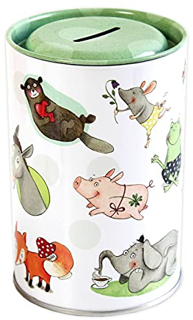 Spardose Kinder Freche Tiere aus Blech | Sparschwein Blechdose für Mädchen oder Jungen | Schöne Geschenkidee für Geburtstag, Einschulung und andere Anlässe