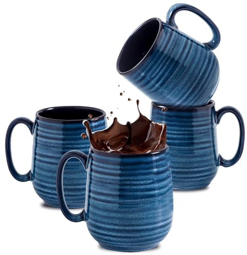 Hasense Juego de tazas de café de cerámica de 4 onzas, tazas de café de cerámica, tazas azules con asa grande para café, té, leche y chocolate, aptas para lavavajillas y microondas