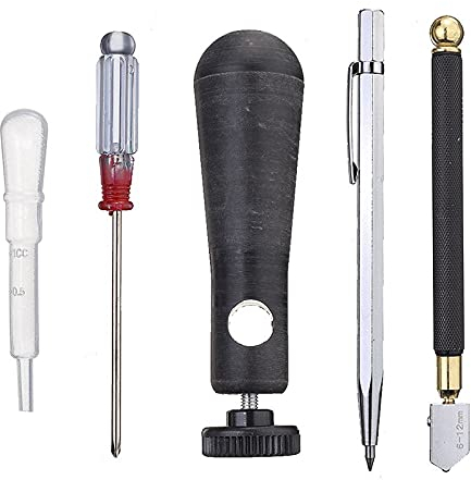 7-teiliges Profi-Ölzuführungs-Glasschneider-Set mit Diamantspitzen, Metallschneider, rutschfester Griff und 2 Schneidkopf.