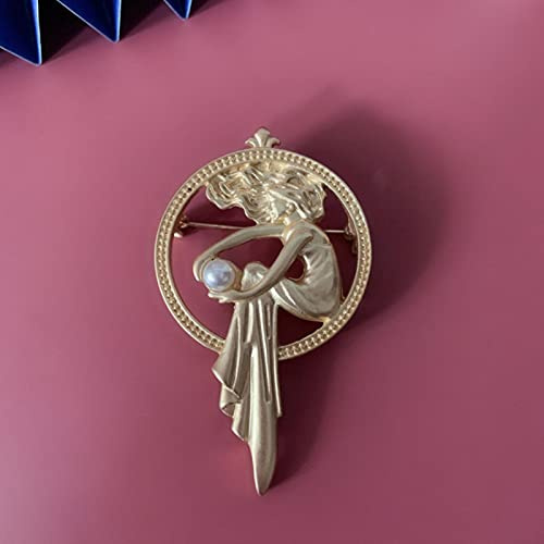 Barock Vintage Matt Gold Farbe Engel Legierung Perle Brosche Nordische Abzeichen Pin Für Mantel Anzug Hemd Kragen Dekoration Geschenke Gift