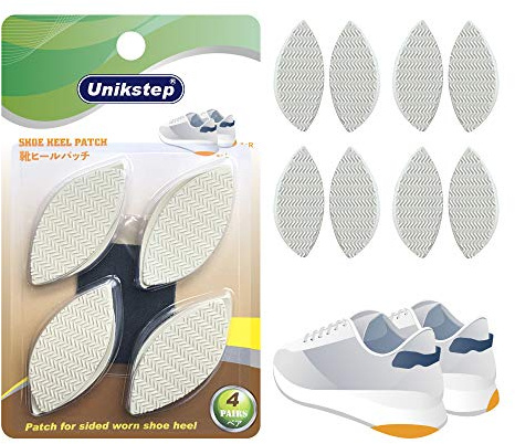 Unikstep Lot de 4 paires de plaques de réparation de talons de chaussures usés d'un côté, kit de réparation et de remplacement avec patchs en caoutchouc et papiers abrasifs (blanc)