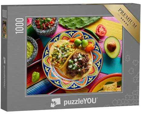 puzzleYOU: Puzzle 1000 Teile „Mexikanische platillo Tacos mit Saucen“ – aus der Puzzle-Kollektion Essen und Trinken, Mexikanisches Essen
