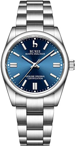 BUREI Ultradünne Herrenuhr – Minimalistisches Analog-Design, wasserdichtes Quarzwerk, Geschenk für Männer (Weiß/blau)