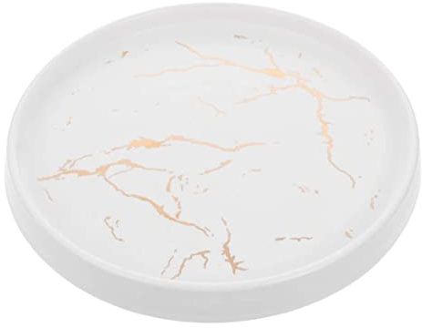 YDoLimmer Keramik Serviertablett Marmor Optik Servierplatte Rund Schmuckablage Schmucktablett Dessertteller Dekotablett für Küche Bad Couchtisch Wohnzimmer (20cm, Weiß)