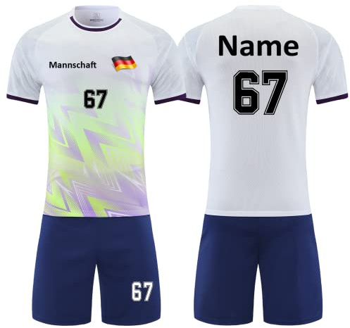 Personalisiertes Fussball Trikot Kinder Erwachsene Shirt & Shorts Set mit Nummer Name Team Logo Fußball Trikots