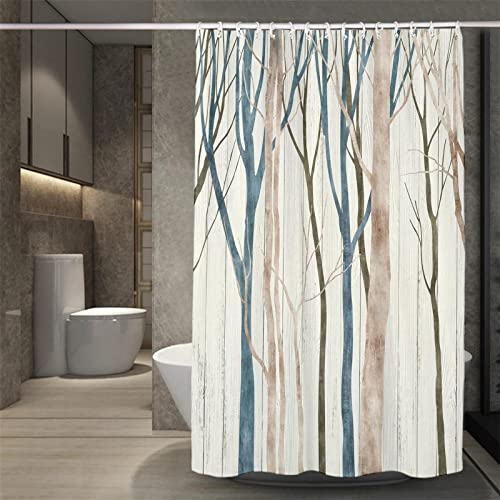 Duschvorhang 250x200cm ,Duschvorhänge Wasserdichter Anti-Schimmel Shower Curtains mit C-Ringe,Verdickter Stoff,Waschbar Stoff Polyester 3D Duschrollo Badewanne Badezimmer Dekor Grau gestreifter Baum