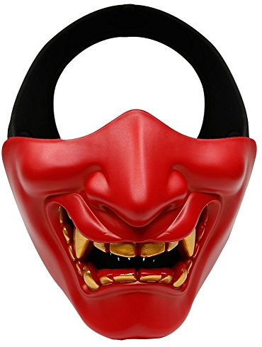 WarmHeartting Demi-Masques pour Airsoft, démon Monstre Kabuki, samouraï, Hannya Oni pour Bal masqué, fête, Halloween, Jeu de Guerre
