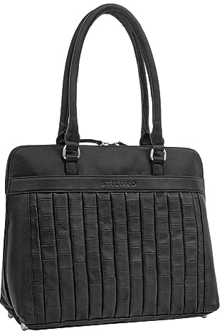 STILORD Jocelyn Leder Handtasche Damen mittelgroß Frauen Henkel-Tasche Shopper Damenledertasche mit 10-11 Zoll Tablet-Fach Vintage Leather Bag Echtleder geflochten Farbe:schwarz