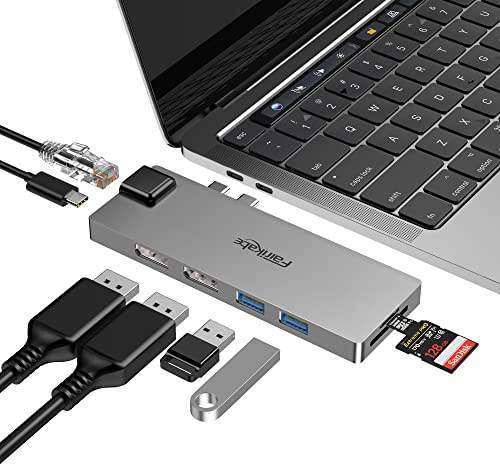 USB-C-auf-Dual-DisplayPort-Docking Station 4K@60Hz, 8-in-1-Typ-C-auf-DisplayPort-Dual-Monitor-Multiport-Adapter, USBC-Hub mit 2 DP, Ethernet, SD/TF-Karte, 100-W-PD-Anschluss, Dual USB 3.0