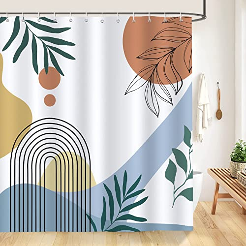 Bonhause Duschvorhang Mid Century Abstrakt Boho-Bogen Blätter Duschvorhänge Modern 180 x 180 cm Anti-Schimmel Wasserdicht Polyester Stoff Waschbar Bad Vorhäng für Badzimmer mit 12 Haken