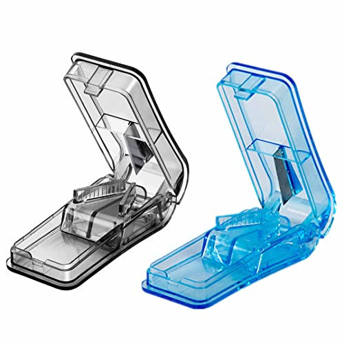 2Pcs Pill Cutter, Pill Splitter, Pill Tablet Cutter, 2 in 1 Tablet Pill Dispenser with Blade for Small Pills Large Pills Cut in Half Quarter for Tablet Vitamin Medicine