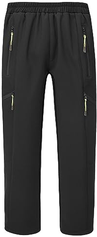CAMLAKEE Kids Waterproof Hiking Pants Boys Girls Warm Winter Fleece Lined Outdoor Snow Ski Pants Black 13-14 Years/Size 170